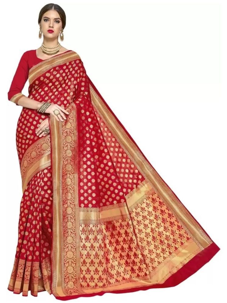     			Saadhvi Pack of 1 Silk Woven Saree With Blouse Piece ( Red )