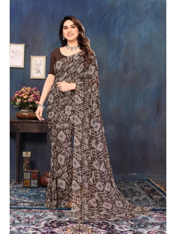     			Samai Pack of 1 Georgette Printed Saree With Blouse Piece ( Brown )