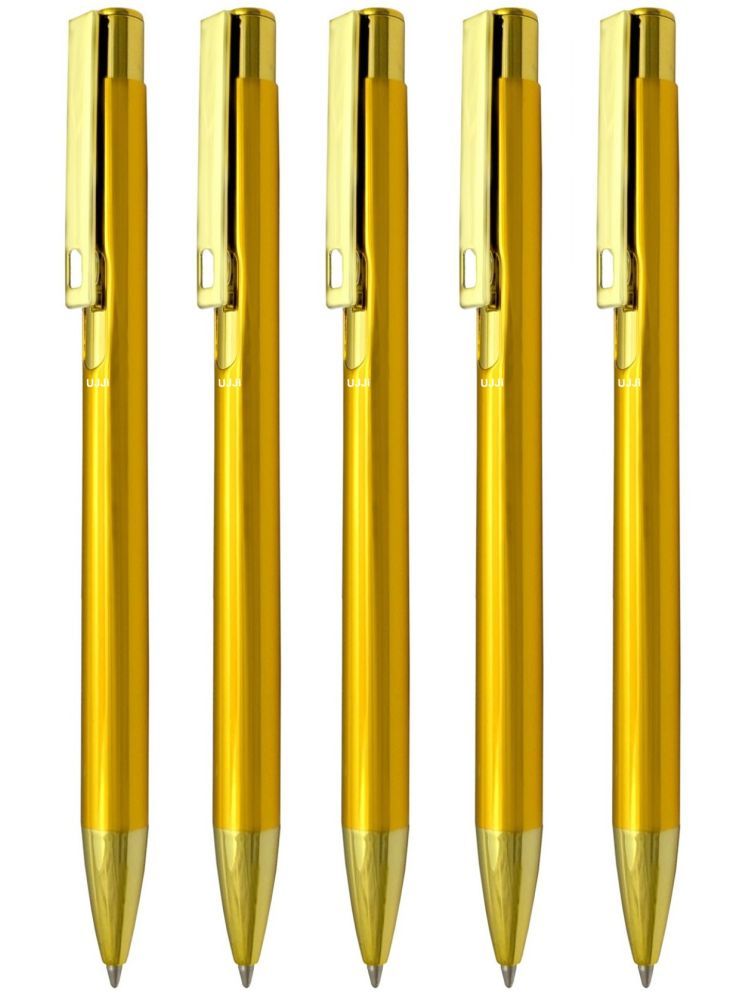     			UJJi Shiny Gloss Finish Golden Colour Metal Pack of 5 Ball Pen