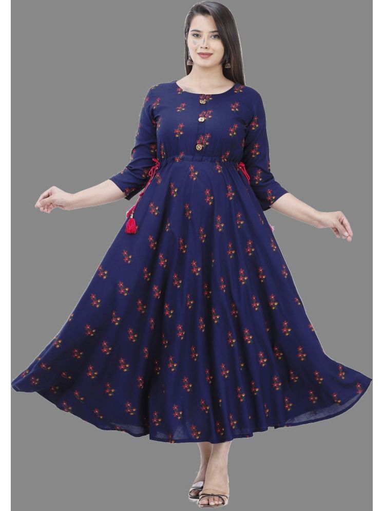     			anushansa Pack of 1 Rayon Printed Anarkali Women's Kurti - ( Blue )