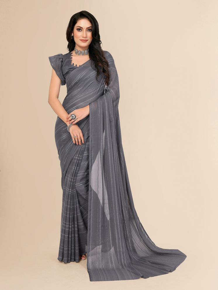     			ANAND SAREES Pack of 1 Satin Striped Saree With Blouse Piece ( Grey )