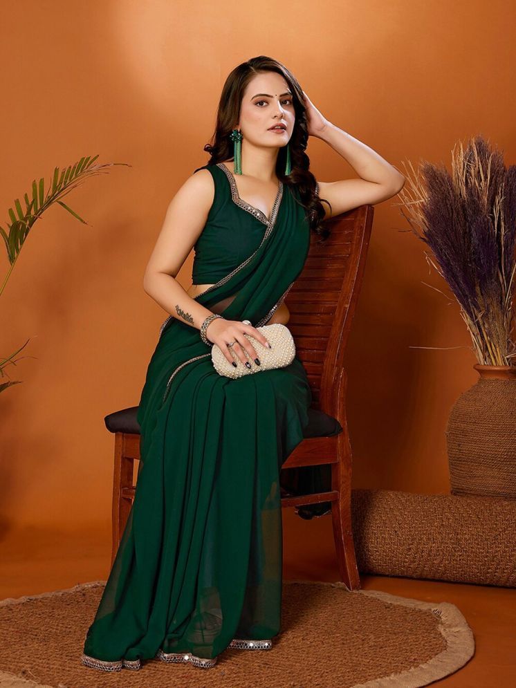     			BLEESBURY Pack of 1 Georgette Solid Saree With Blouse Piece ( Green )