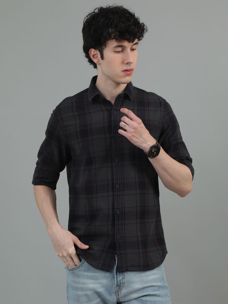     			Cool Colors 100% Cotton Slim Fit Checks Full Sleeves Men's Casual Shirt - Grey Melange ( Pack of 1 )