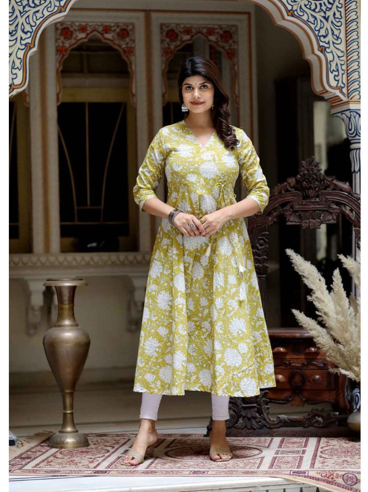     			Doriyaan Pack of 1 Cotton Printed Flared Women's Kurti - ( Yellow )