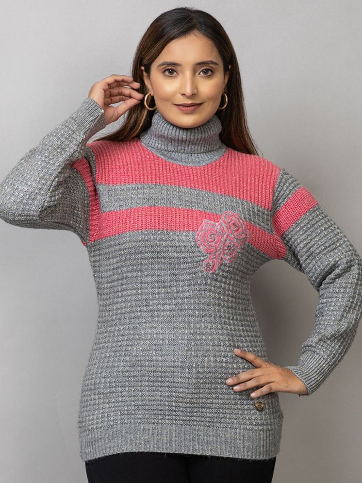     			MISDYNAMIC Acrylic High Neck Women's Pullovers - Grey ( Single )