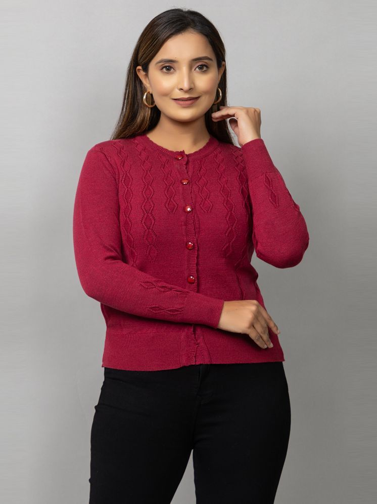     			MISDYNAMIC Woollen Round Neck Women's Buttoned Cardigans - Maroon ( Single )