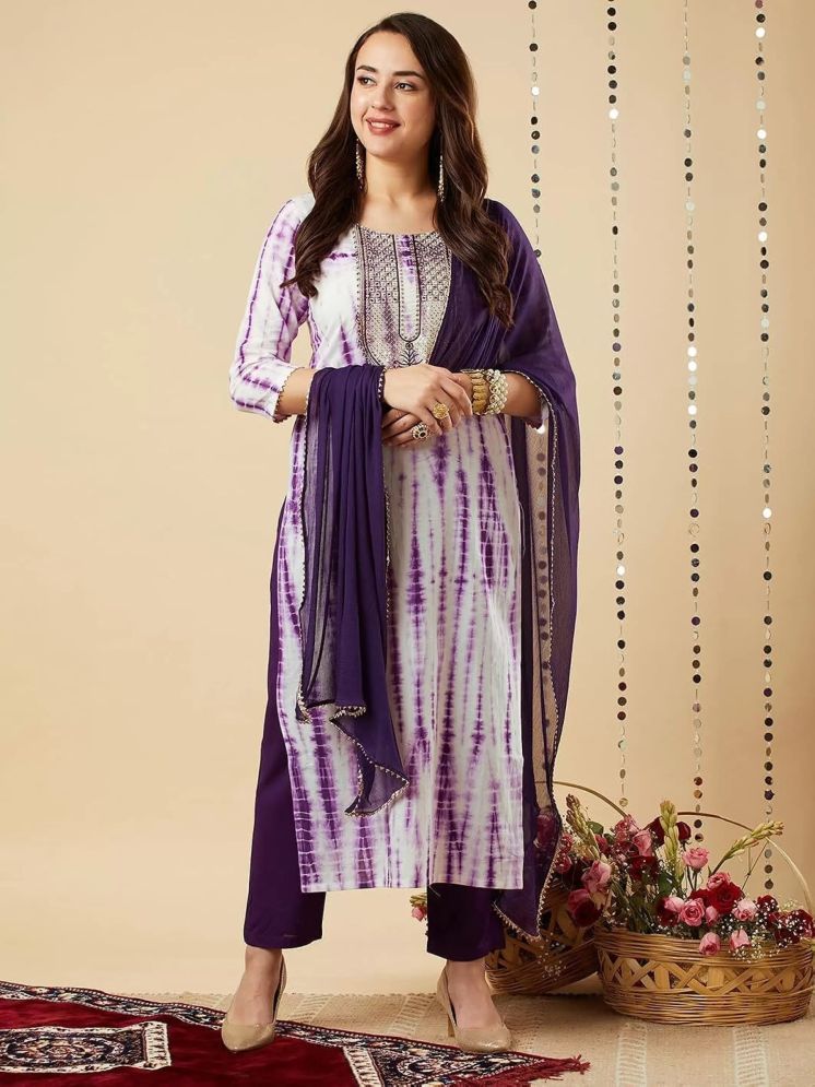     			Royal Export Viscose Dyed Kurti With Pants Women's Stitched Salwar Suit - Purple ( Pack of 1 )