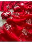 A TO Z CART Pack of 1 Organza Embellished Saree With Blouse Piece ( Red )