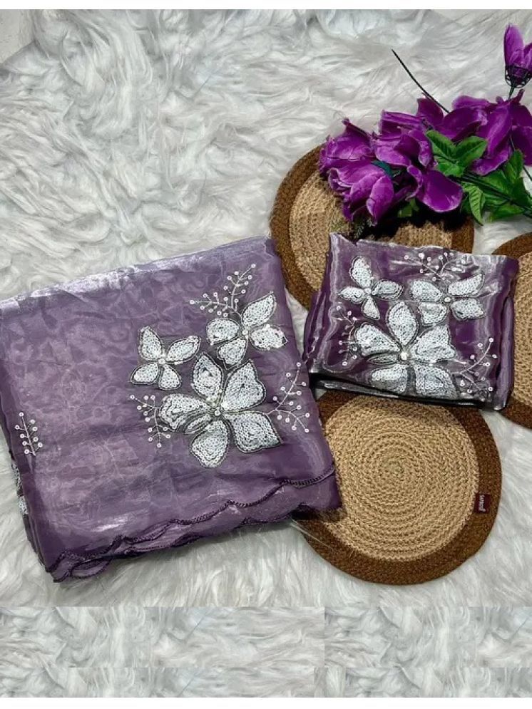     			A TO Z CART Pack of 1 Organza Embellished Saree With Blouse Piece ( Purple )