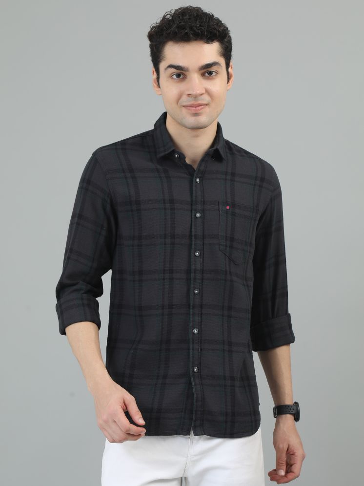     			Cool Colors 100% Cotton Slim Fit Checks Full Sleeves Men's Casual Shirt - Charcoal ( Pack of 1 )