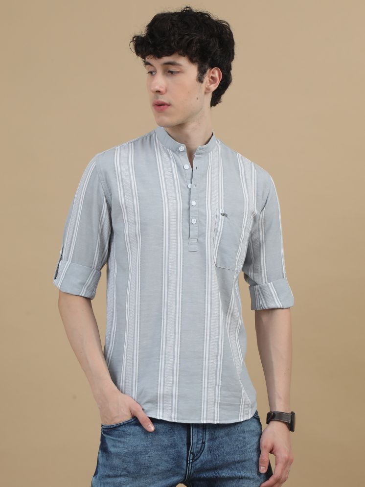     			Cool Colors 100% Cotton Slim Fit Striped Full Sleeves Men's Casual Shirt - Light Grey ( Pack of 1 )