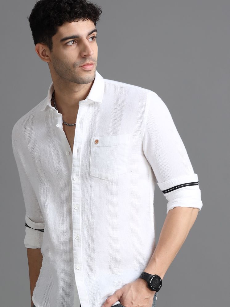     			Cool Colors 100% Cotton Slim Fit Solids Full Sleeves Men's Casual Shirt - White ( Pack of 1 )