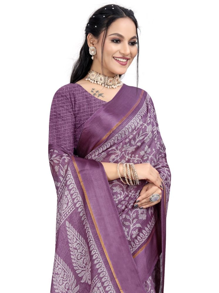     			INDIAN SILKS Pack of 1 Linen Checks Saree With Blouse Piece ( Purple )