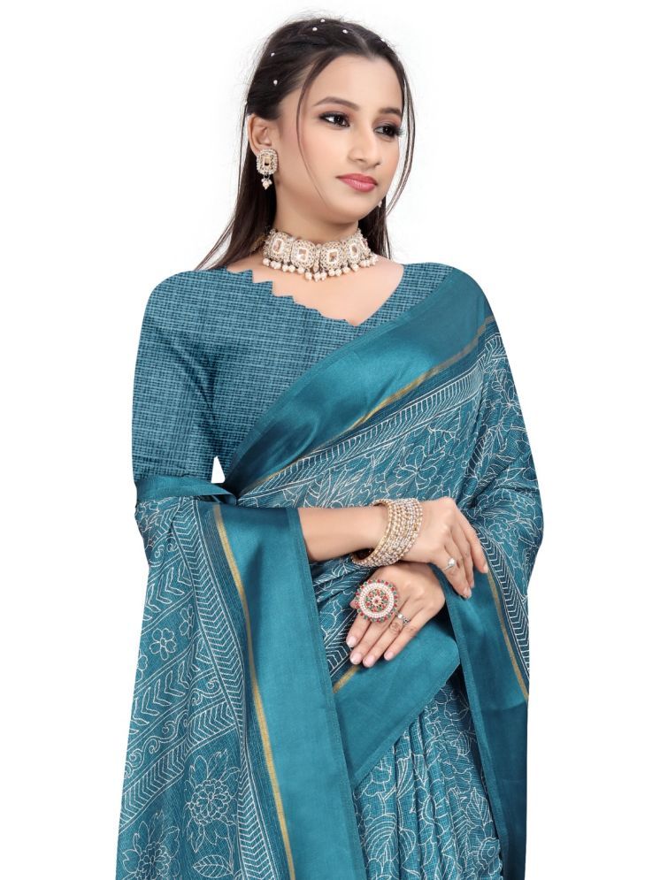     			INDIAN SILKS Pack of 1 Linen Checks Saree With Blouse Piece ( Rama )