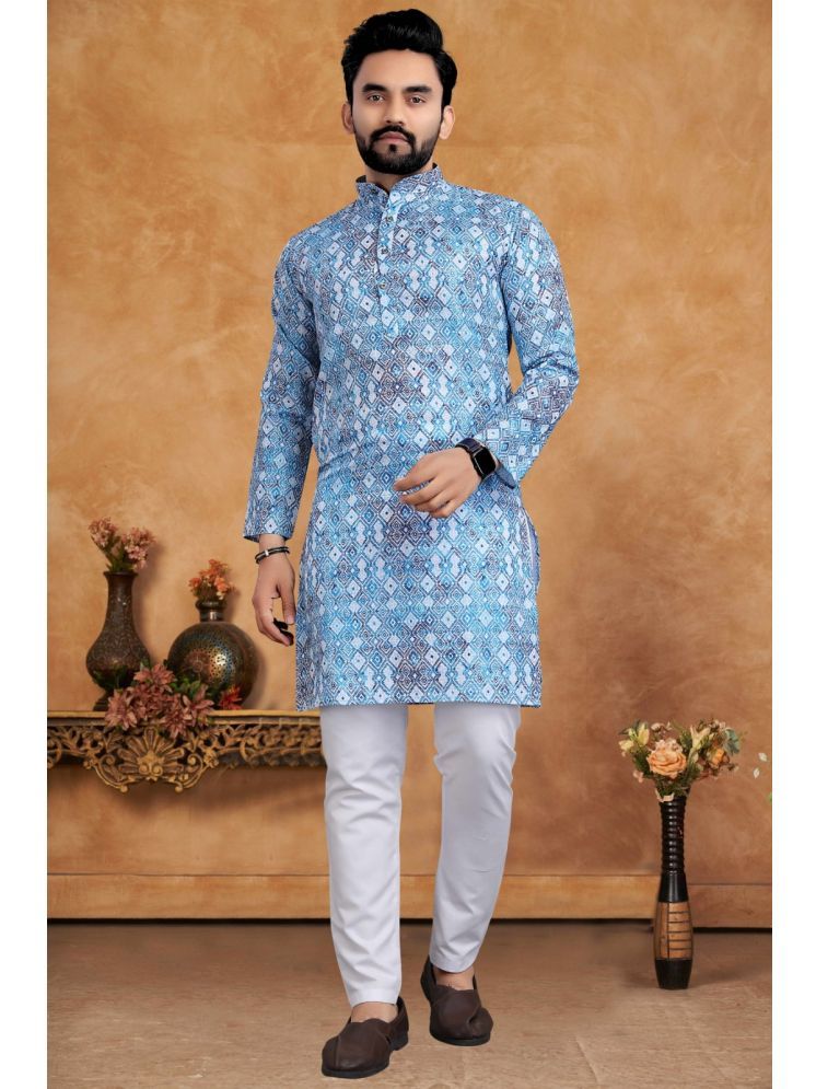     			KIRMESH FASHION Blue Cotton Men's Regular Kurta ( Pack of 1 )