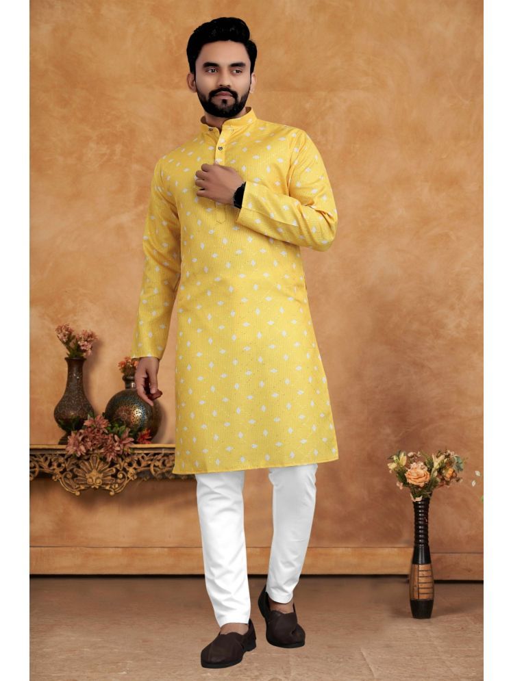     			KIRMESH FASHION Yellow Cotton Men's Regular Kurta ( Pack of 1 )