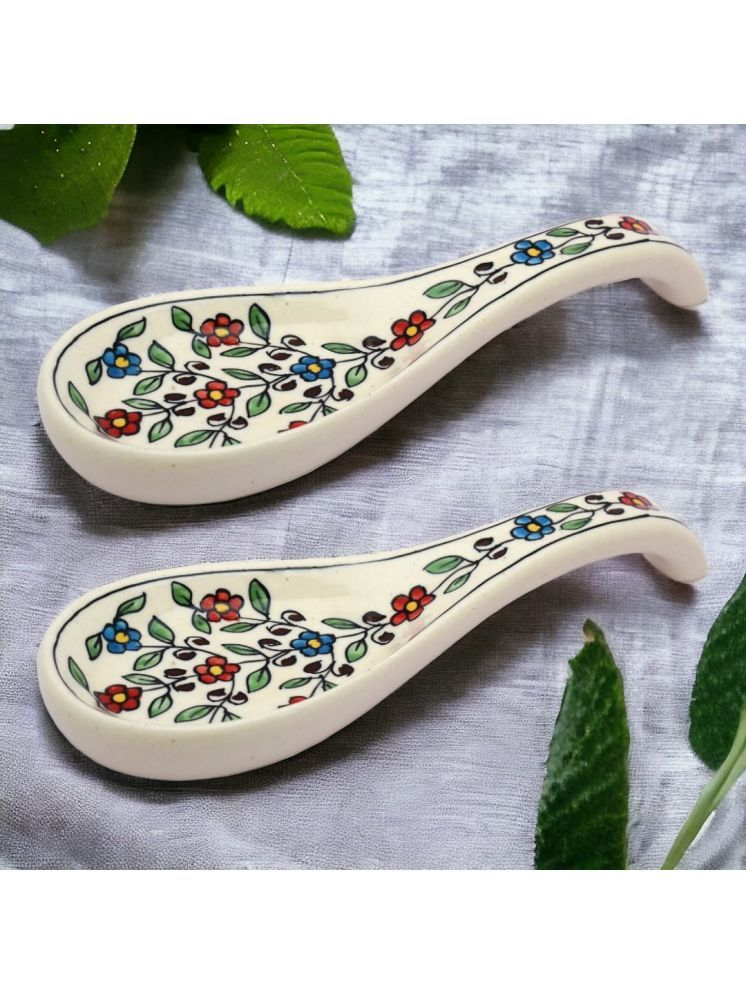     			Malaikah Multi Spoon Rest Ceramic Printed Soup Spoon Multi Color ( Pack of 2 )