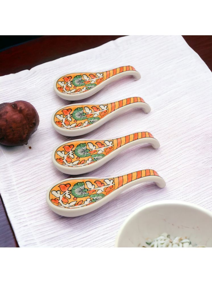     			Malaikah Orange Spoon Rest Ceramic Printed Soup Spoon Orange ( Pack of 4 )