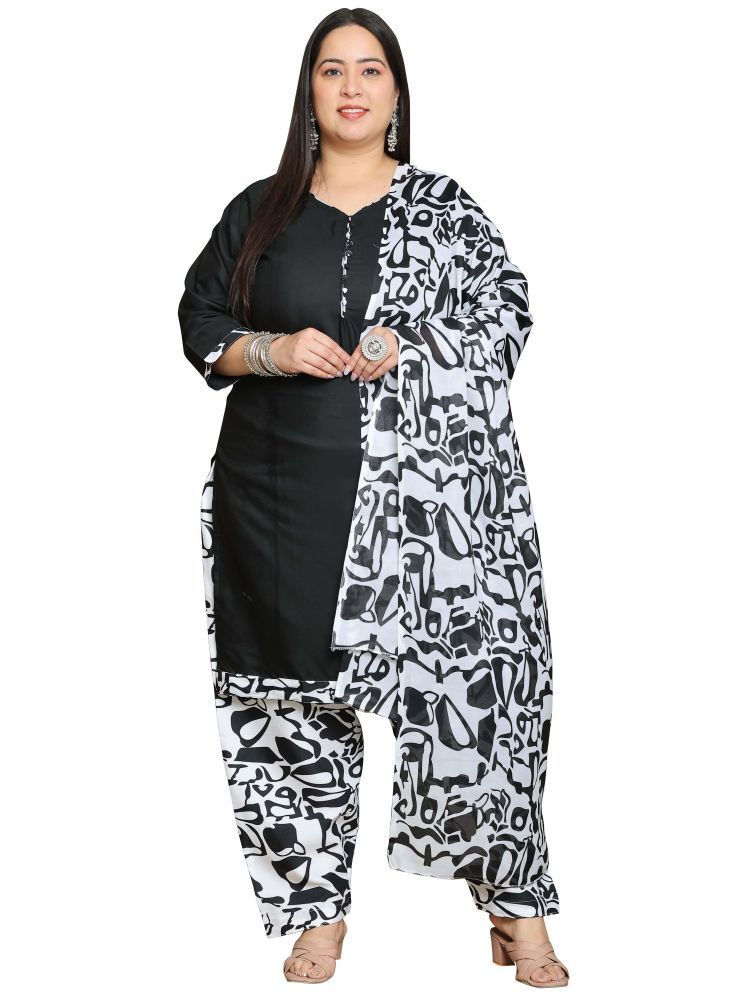     			Rajnandini Cotton Blend Printed Kurti With Patiala Women's Stitched Salwar Suit - Black ( Pack of 1 )