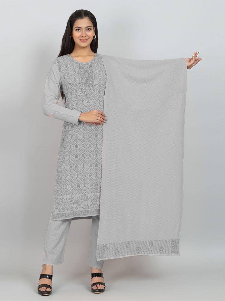     			woolkart Woollen Embroidered Kurti With Pants Women's Stitched Salwar Suit - Grey ( Pack of 1 )