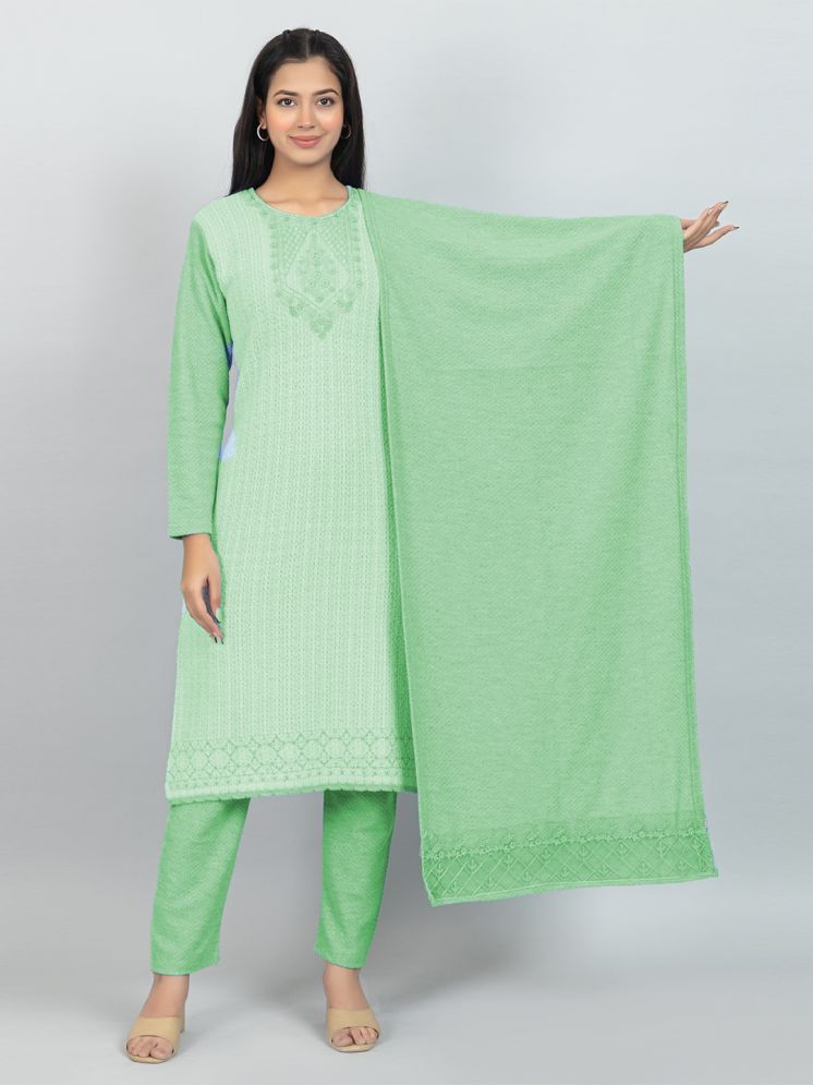     			woolkart Woollen Embroidered Kurti With Pants Women's Stitched Salwar Suit - Green ( Pack of 1 )