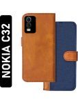 Knotyy Brown Flip Cover Artificial Leather Compatible For Nokia C32 ( Pack of 1 )