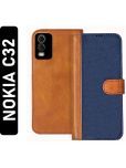 Knotyy Brown Flip Cover Artificial Leather Compatible For Nokia C32 ( Pack of 1 )