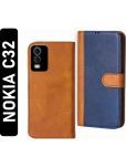 Knotyy Brown Flip Cover Artificial Leather Compatible For Nokia C32 ( Pack of 1 )