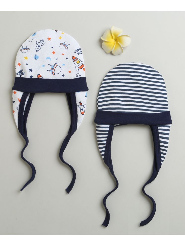     			BUMZEE Navy & White Baby Boys Ear Flap Tying Cap Pack Of 2 Age - 3-6 Months