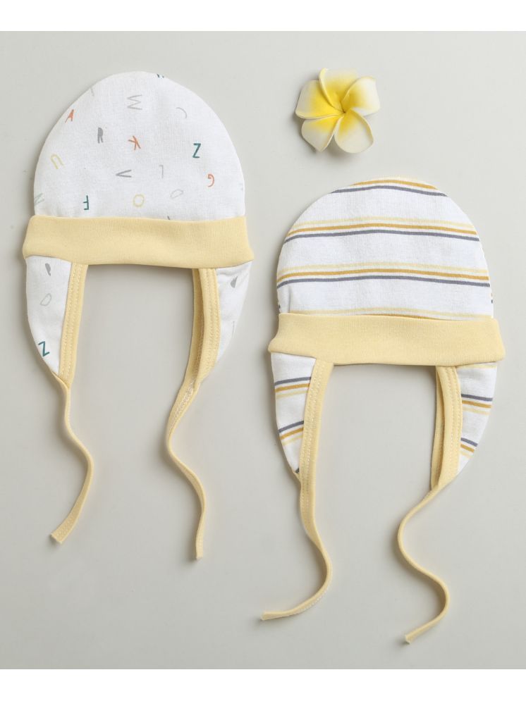     			BUMZEE Yellow & Cream Baby Boys Ear Flap Tying Cap Pack Of 2 Age - 0-3 Months