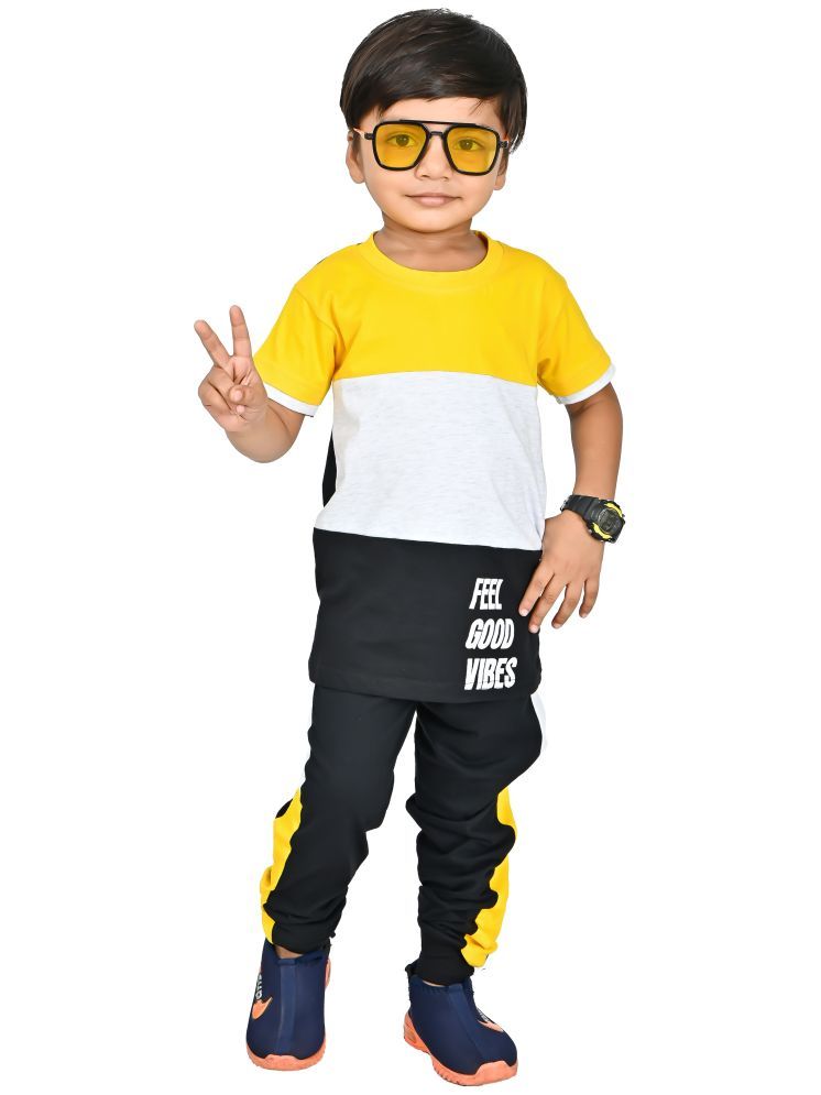     			Chandrika Pack of 1 Boys Cotton Blend T-Shirts & Pants Set ( Yellow )