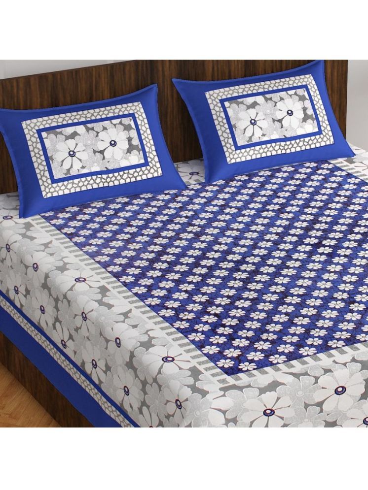     			Cosito Cotton 1 Double Bedsheet with 2 Pillow Covers ( Blue )