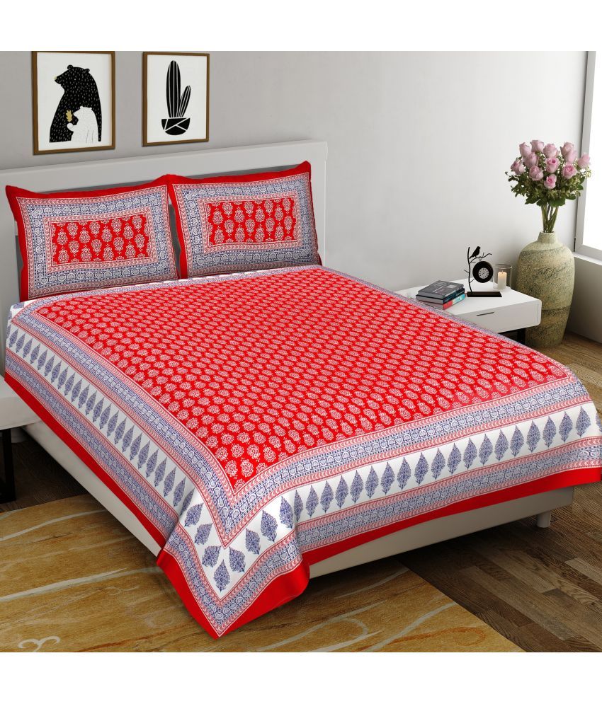     			Cosito Cotton Ethnic 1 Double Bedsheet with 2 Pillow Covers - Red