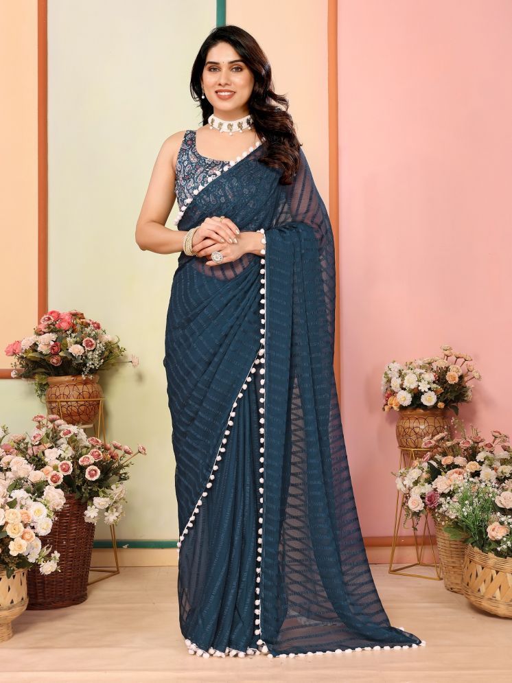     			Gazal Fashions Pack of 1 Georgette Self Design Saree With Blouse Piece ( Dark Grey )