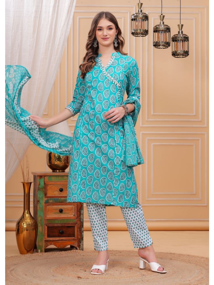     			HIGHLIGHT FASHION EXPORT Cotton Printed Kurti With Pants Women's Stitched Salwar Suit - Blue ( Pack of 1 )