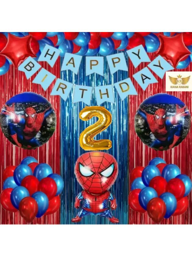     			KR 2ND HAPPY BIRTHDAY PARTY ( CELEBRATION ) DECORATION WITH HAPPY BIRTHDAY BLUE BANNER, 15 RED 15 BLUE BALLOON, 1 SPIDERMAN, 2 RUOND FOIL BALLOON, 2 STAR, 2 RED 1 BLUE CURTAIN 1 ARCH 2 NO GOLD FOIL BALLOON