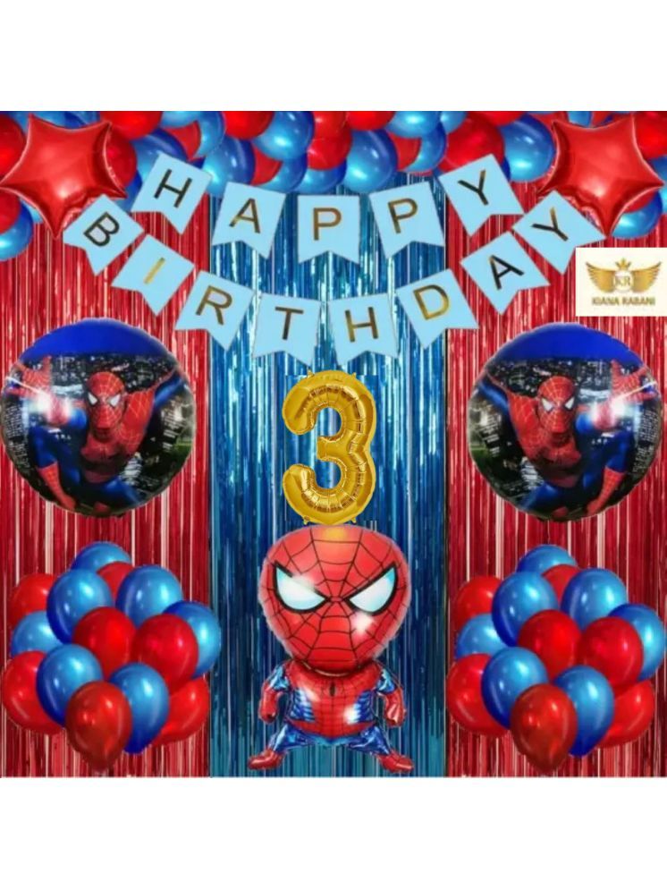     			KR 3RD HAPPY BIRTHDAY PARTY ( CELEBRATION ) DECORATION WITH HAPPY BIRTHDAY BLUE BANNER, 15 RED 15 BLUE BALLOON, 1 SPIDERMAN, 2 RUOND FOIL BALLOON, 2 STAR, 2 RED 1 BLUE CURTAIN 1 ARCH 3 NO GOLD FOIL BALLOON