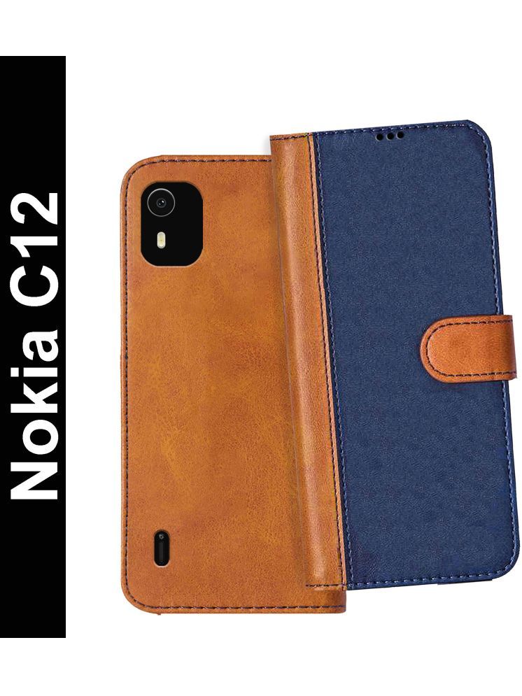     			Knotyy Brown Flip Cover Artificial Leather Compatible For Nokia C12 ( Pack of 1 )