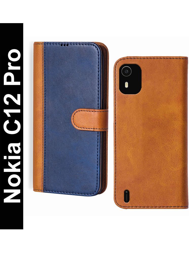     			Knotyy Brown Flip Cover Artificial Leather Compatible For Nokia C12 Pro ( Pack of 1 )