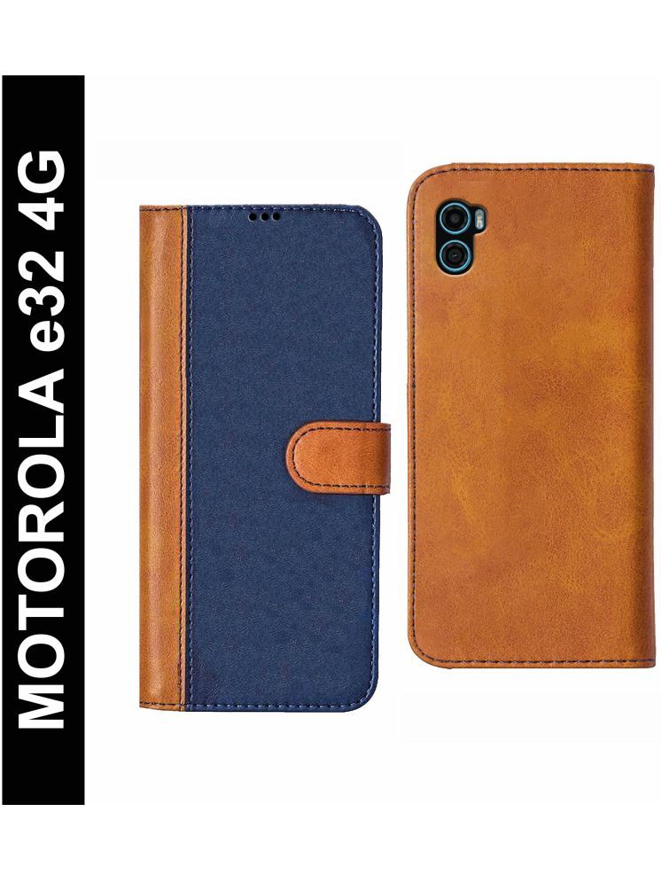     			Knotyy Brown Flip Cover Artificial Leather Compatible For Motorola Moto E32 (India) ( Pack of 1 )