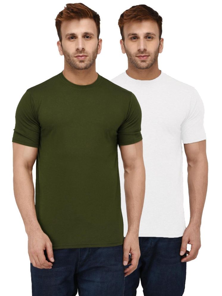     			LONDON HILLS Cotton Blend Regular Fit Solid Half Sleeves Men's Round T-Shirt - White ( Pack of 2 )