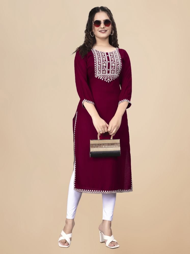     			PATDOM Pack of 1 Rayon Embroidered Straight Women's Kurti - ( Maroon )