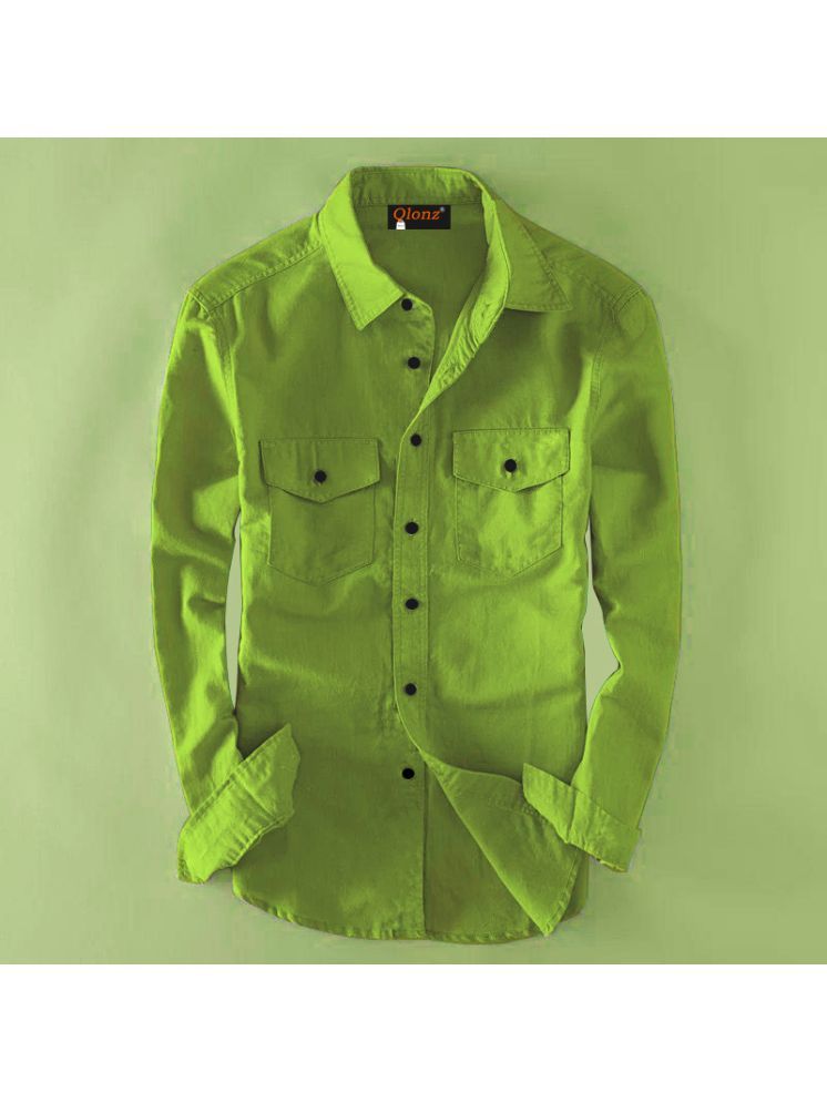     			Qlonz store Cotton Blend Regular Fit Solids Full Sleeves Men's Casual Shirt - Lime Green ( Pack of 1 )