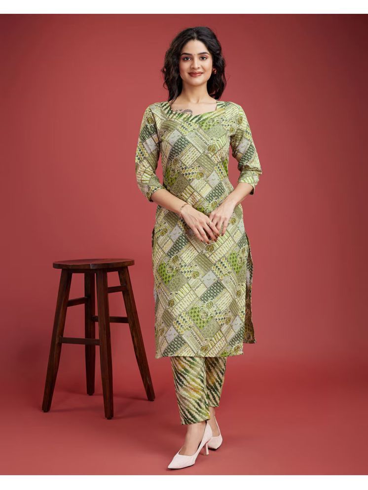     			SILORY Cotton Printed Kurti With Pants Women's Stitched Salwar Suit - Green ( Pack of 1 )