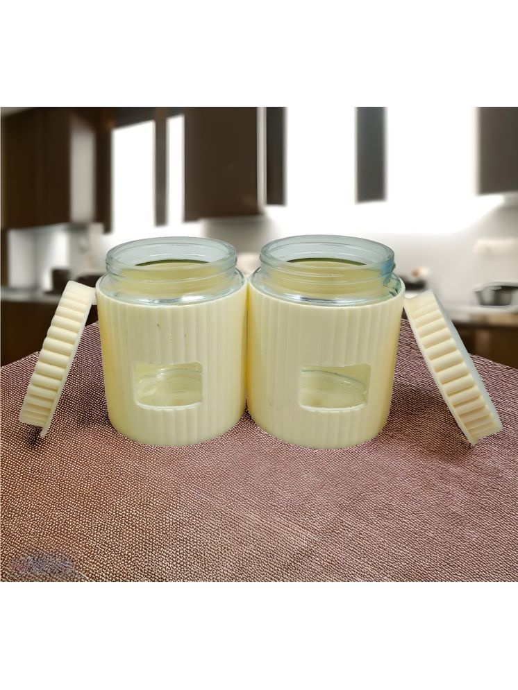     			kitchrox Glass Cream Multi-Purpose Container ( Set of 2 )