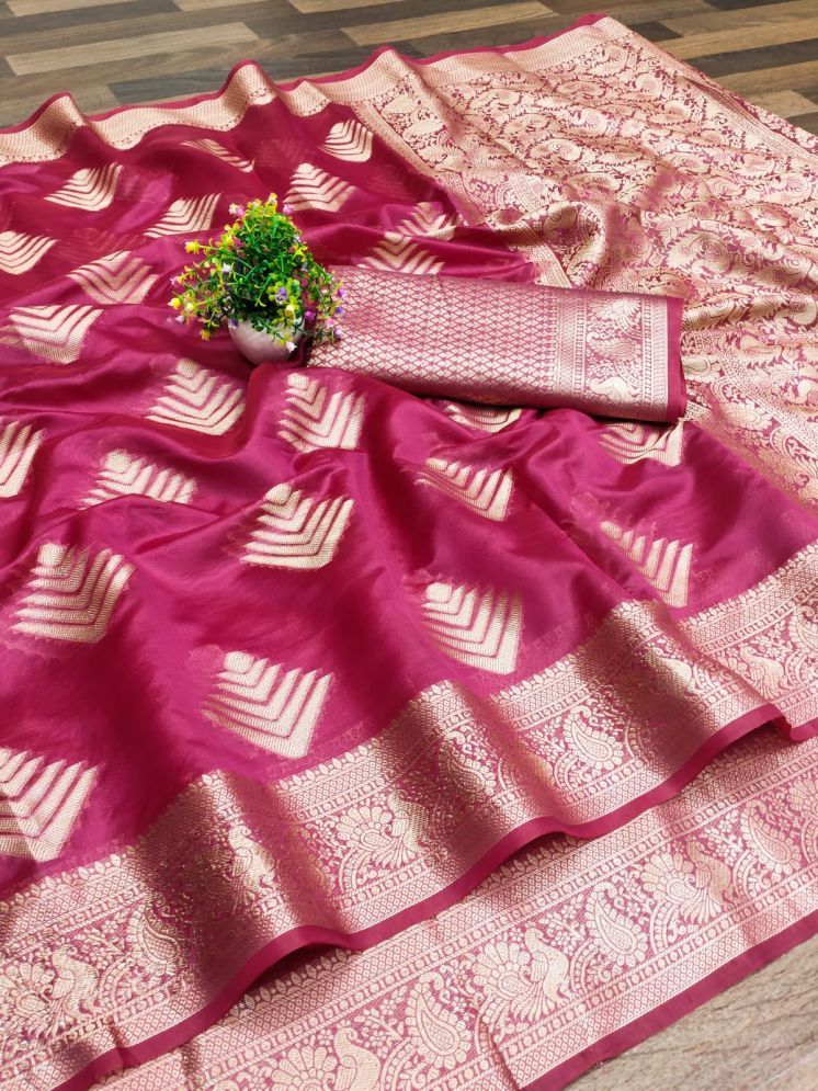     			supalee Tex Pack of 1 Organza Woven Saree With Blouse Piece ( Rani )