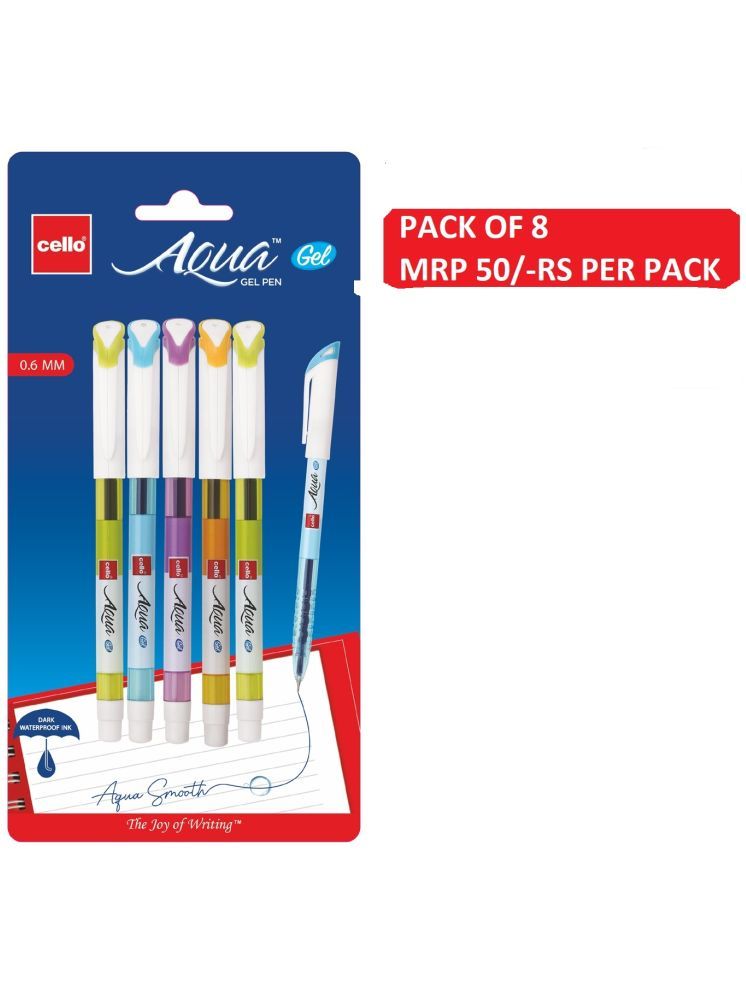     			Cello Aqua Gel Pen 5 -Ct Blue (Pack of 8)