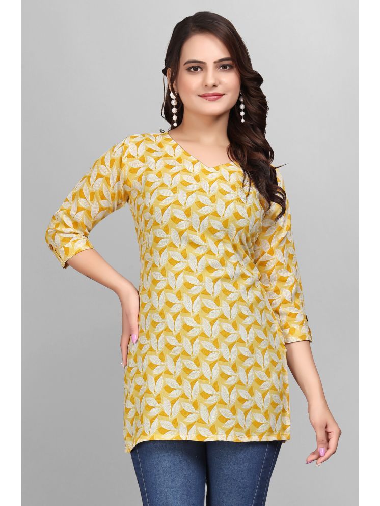     			Devakii Pack of 1 Cotton Blend Printed Straight Women's Kurti - ( Yellow )