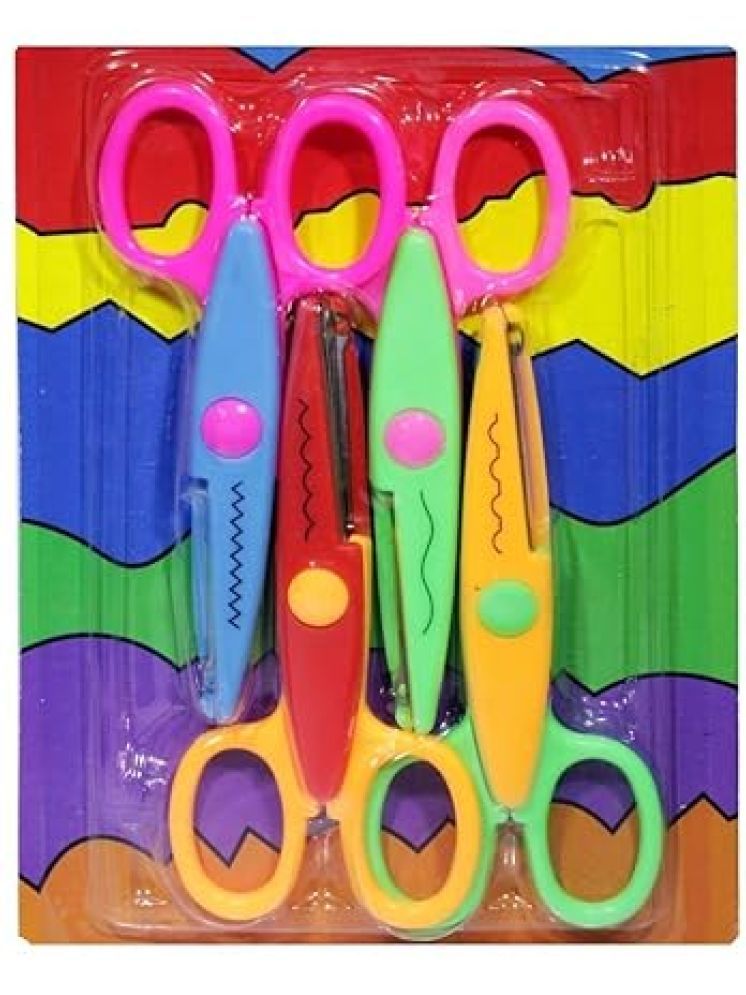     			Eclet Designer Shape Cutter Scissor Pack of 4 Different Design, Zig Zag Scissor for DIY Craft Work, Project Work, Border Making and Scrapbooking, Multicolor, Designer Shape Scissor Pack of 4