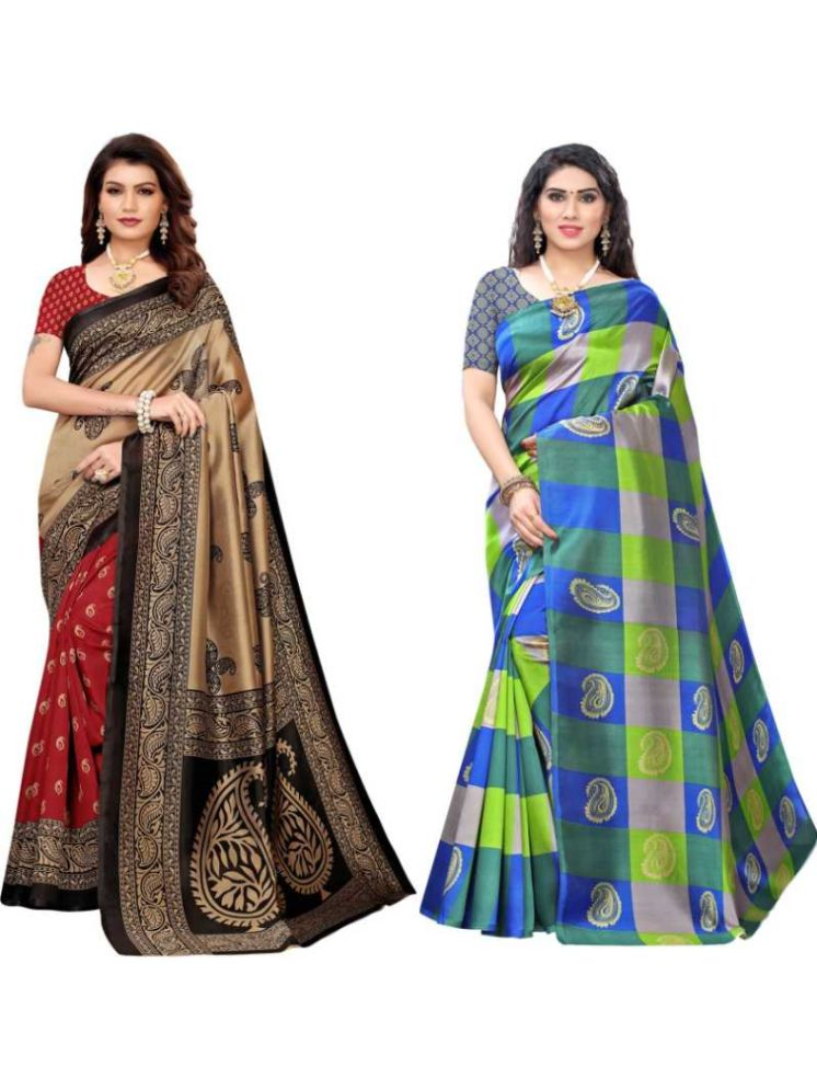     			Grubstaker Pack of 2 Art Silk Printed Saree With Blouse Piece ( Multicolor )